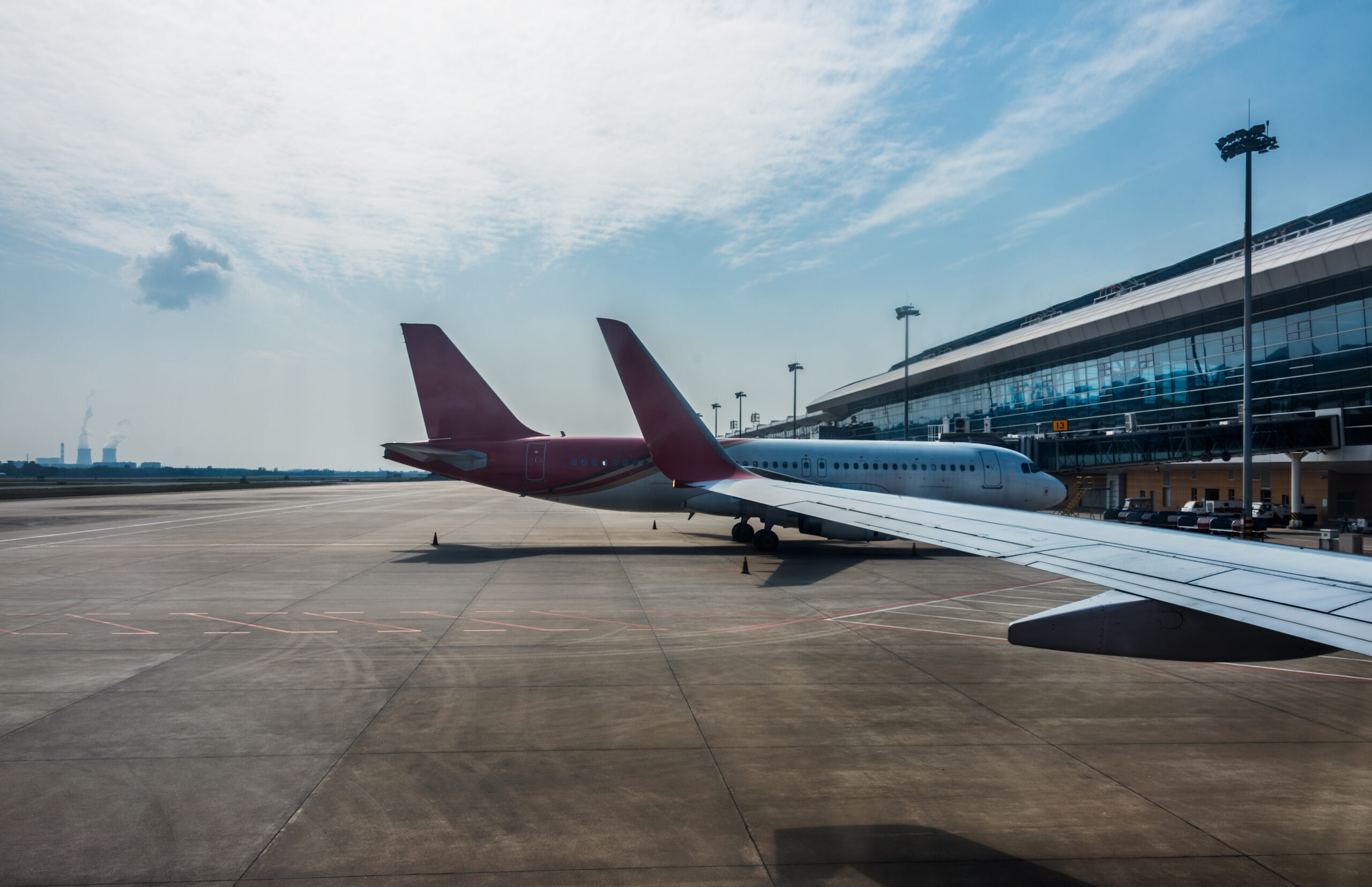planes on runway in modern airport